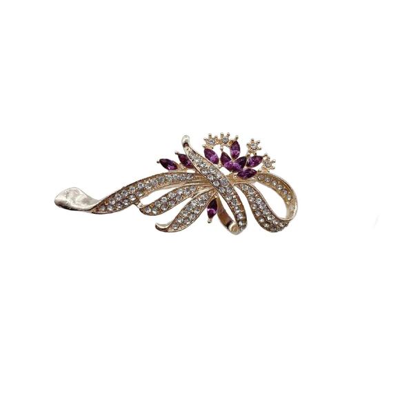 Amethyst Floral Spray Brooch with Swarovski Crystals, 2.5\